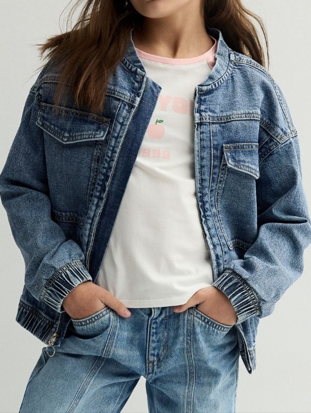 Denim Bomber Jacket Size L 10/12 Lightweight Blue